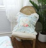 housses coussin fleur rose feuilles vertes vintage romantique opalescent adhésif rubans blancs coton carré