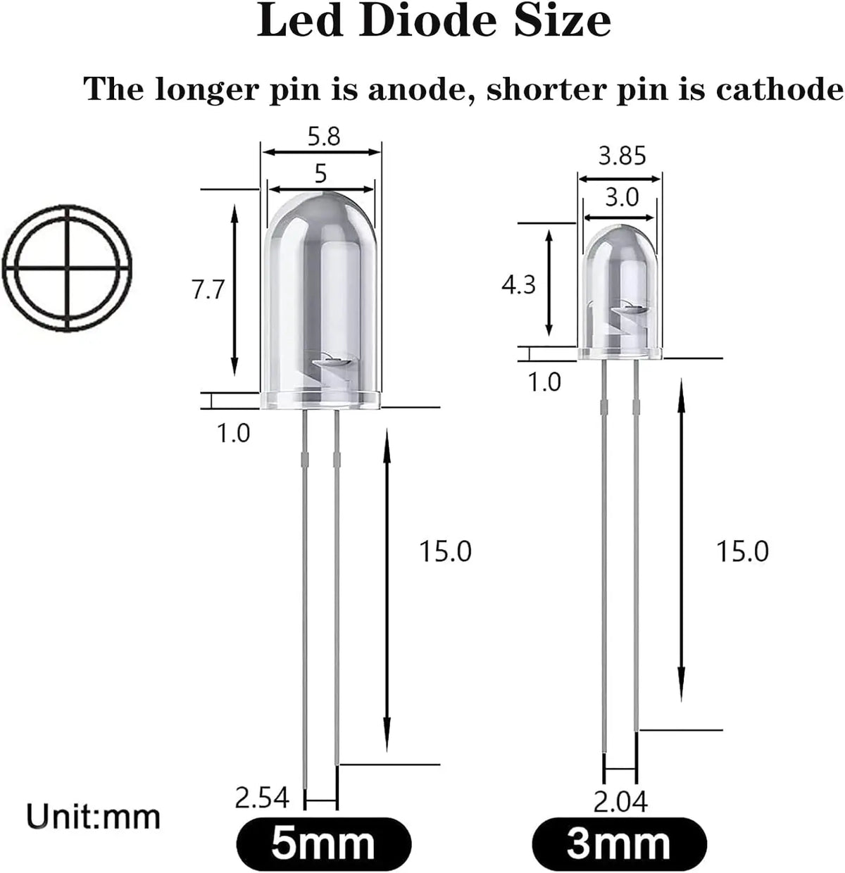 diodes led rouges noires transparentes 5mm 3mm câbles pack 10 pièces
