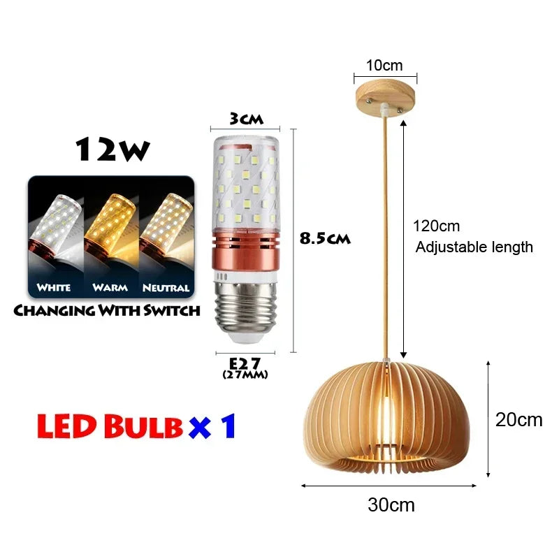 suspension lumineuse bois tressée moderne ampoule led câble électrique chambre salon