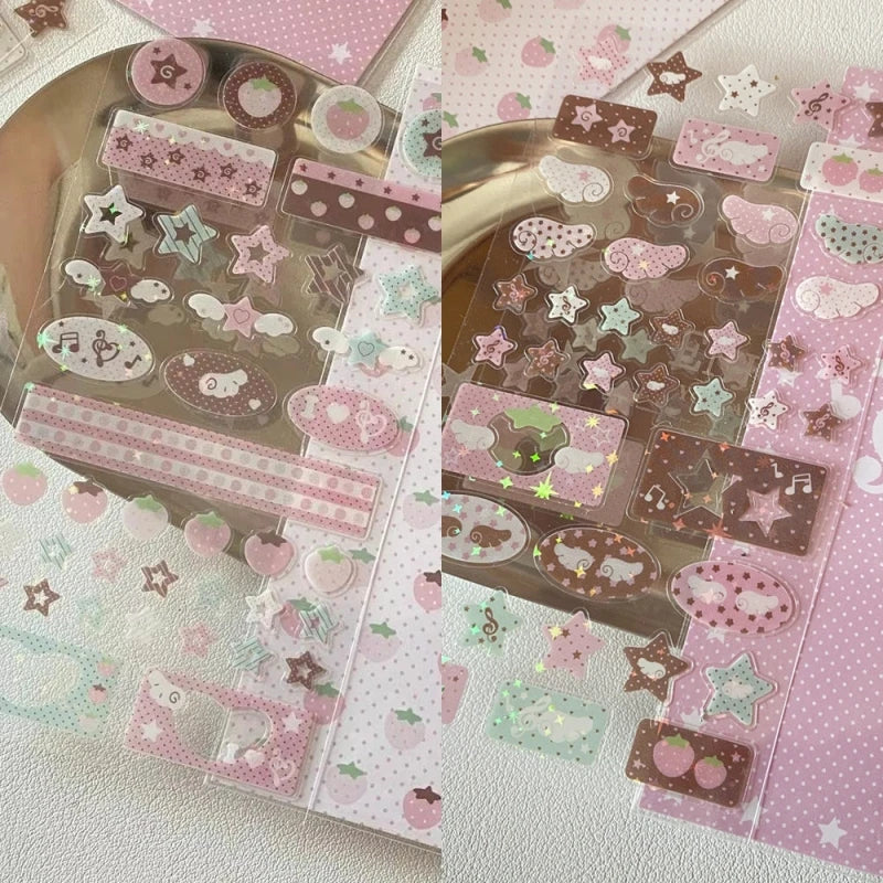 autocollants kawaii adhésifs notes musicales coeurs étoiles fruits géométriques rose blanc marron vert bleu