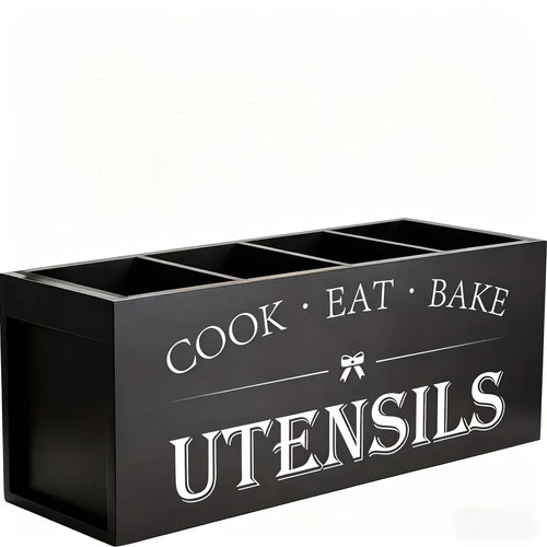organisateur cuisine bois vintage boîte ustensiles compartiments noir blanc décoration cuisine bois naturel