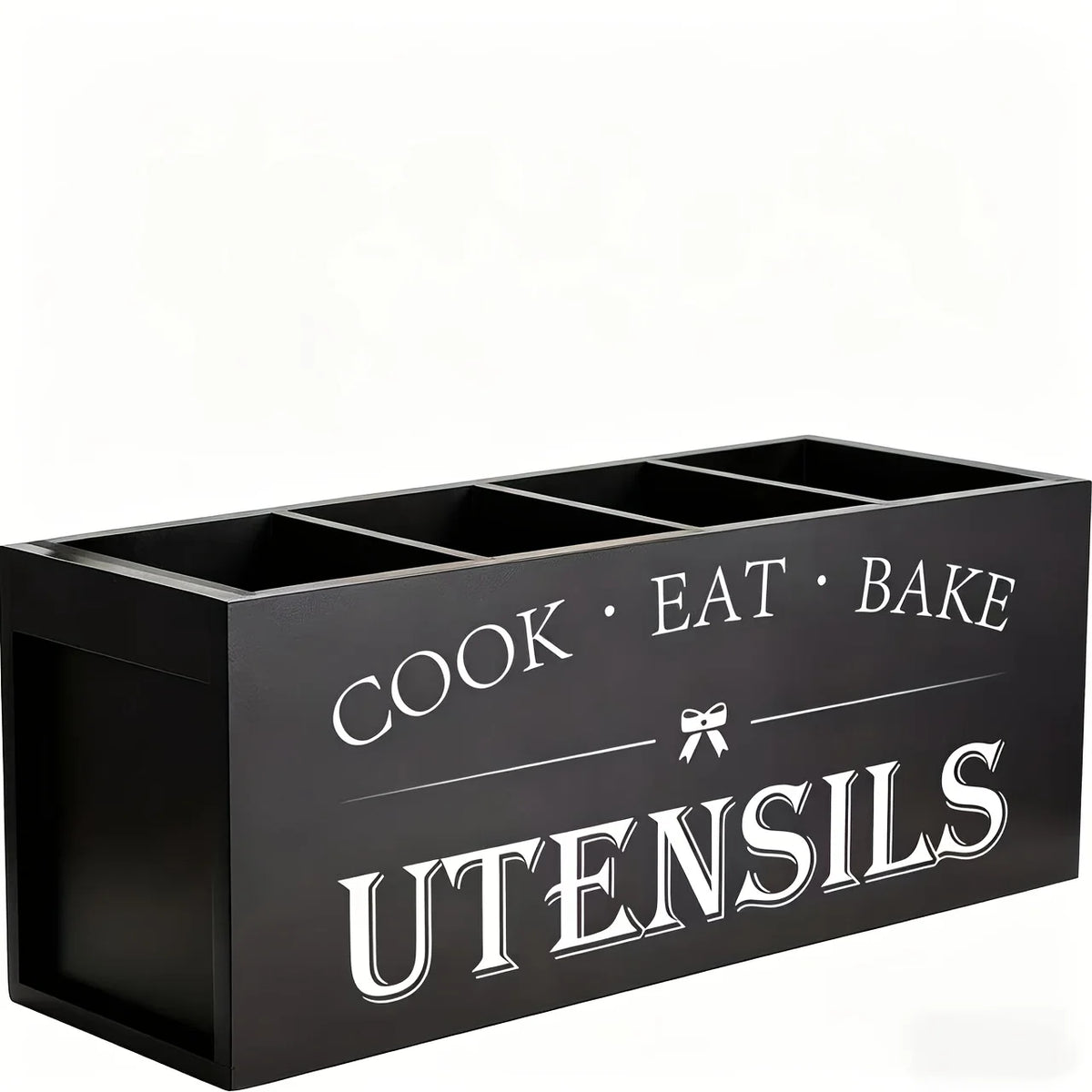 organisateur cuisine bois vintage boîte ustensiles compartiments noir blanc décoration cuisine bois naturel