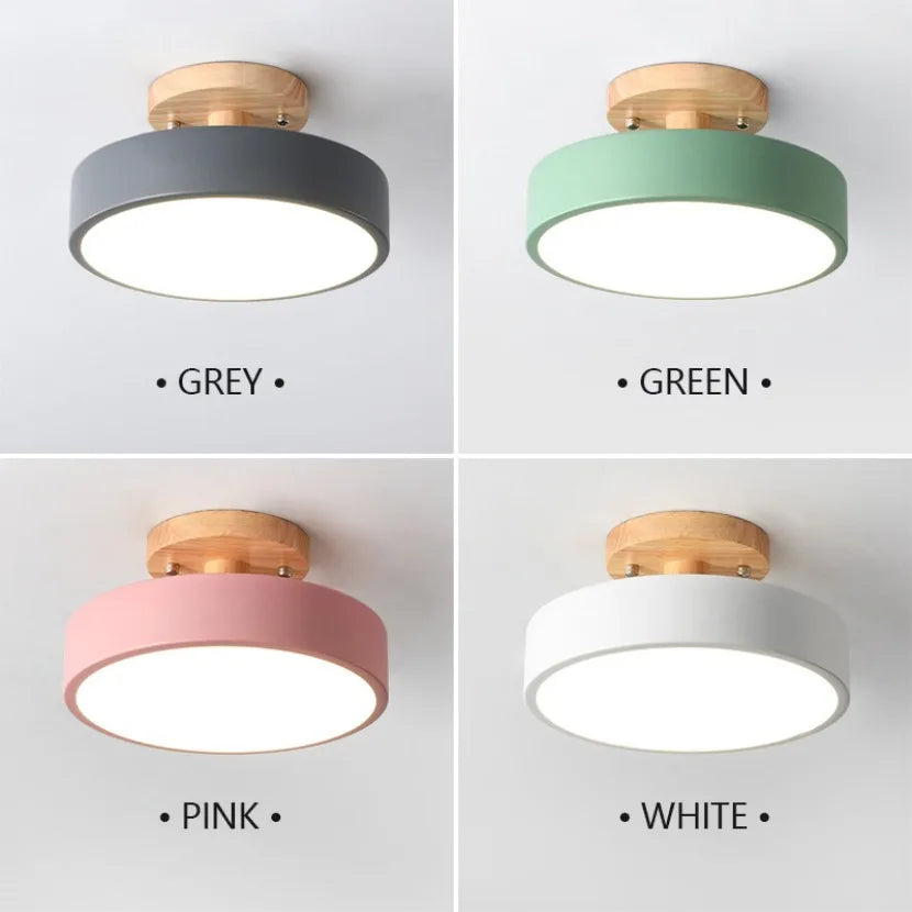 Lampe moderne couloir escalier tri couleur bois acrylique fer gris blanc rose vert