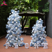 décoration événement fleurs artificielles bleu blanc romantique champêtre élégante lettres lumineuses structures métalliques assemblage