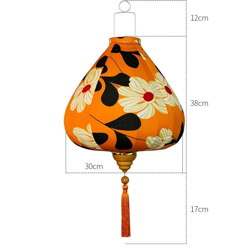 lanterne japonaise traditionnelle rouge fleurs décorative artisanale pompon bois suspendue