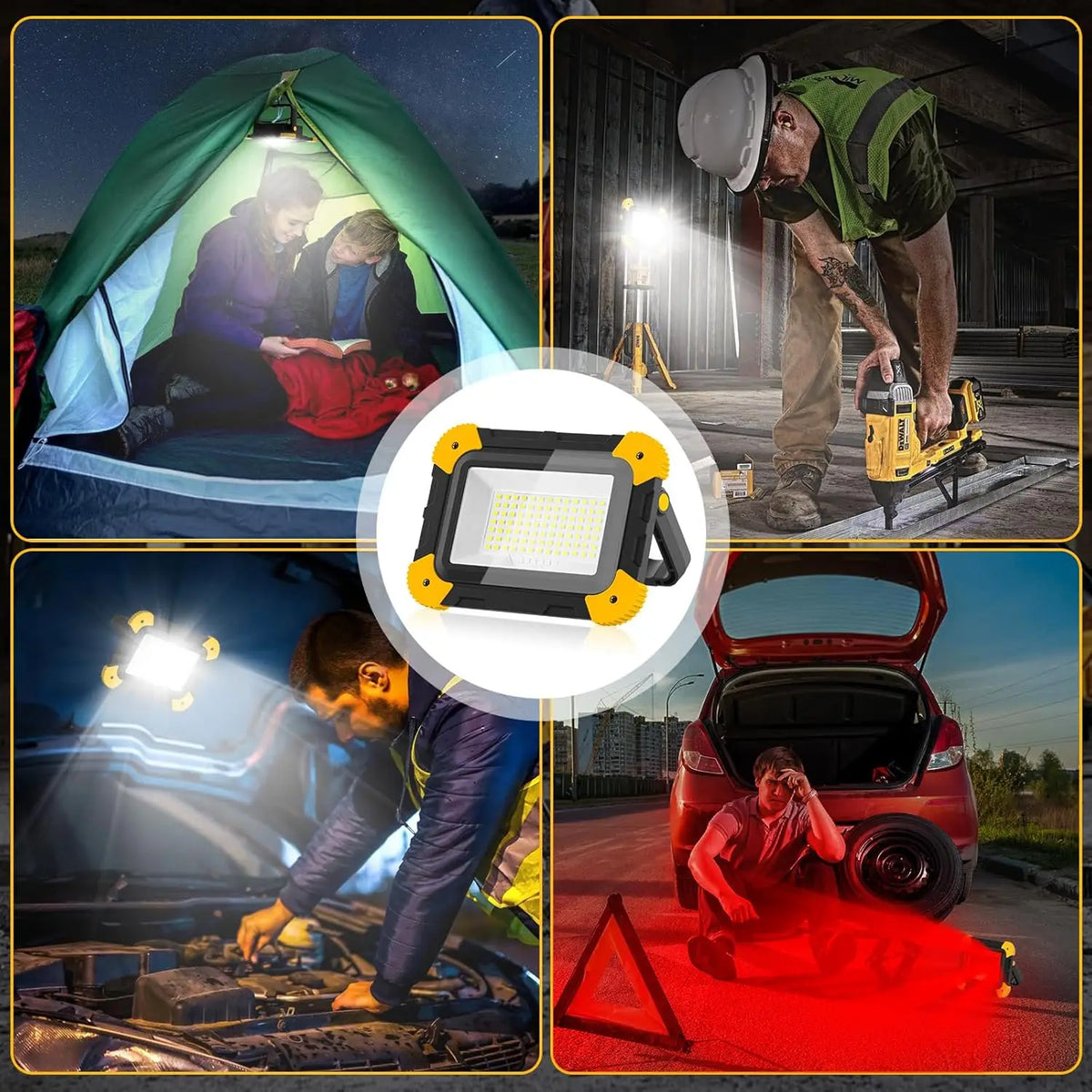 lampe travail led portable noire jaune moderne robuste aimant chargeur camping travauxurgence
