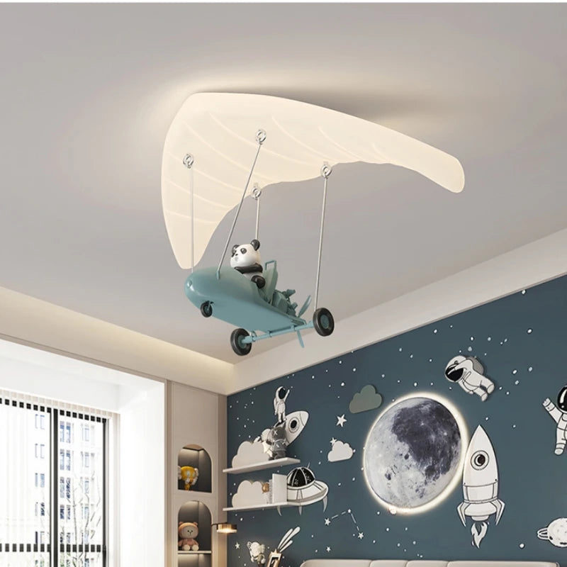 lampe enfants panda avion nuages bleu blanc moderne chambre LED pendentif