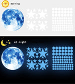 Stickers muraux étoiles lune points bleus verts blancs adhésifs chambre enfant décoration moderne glow