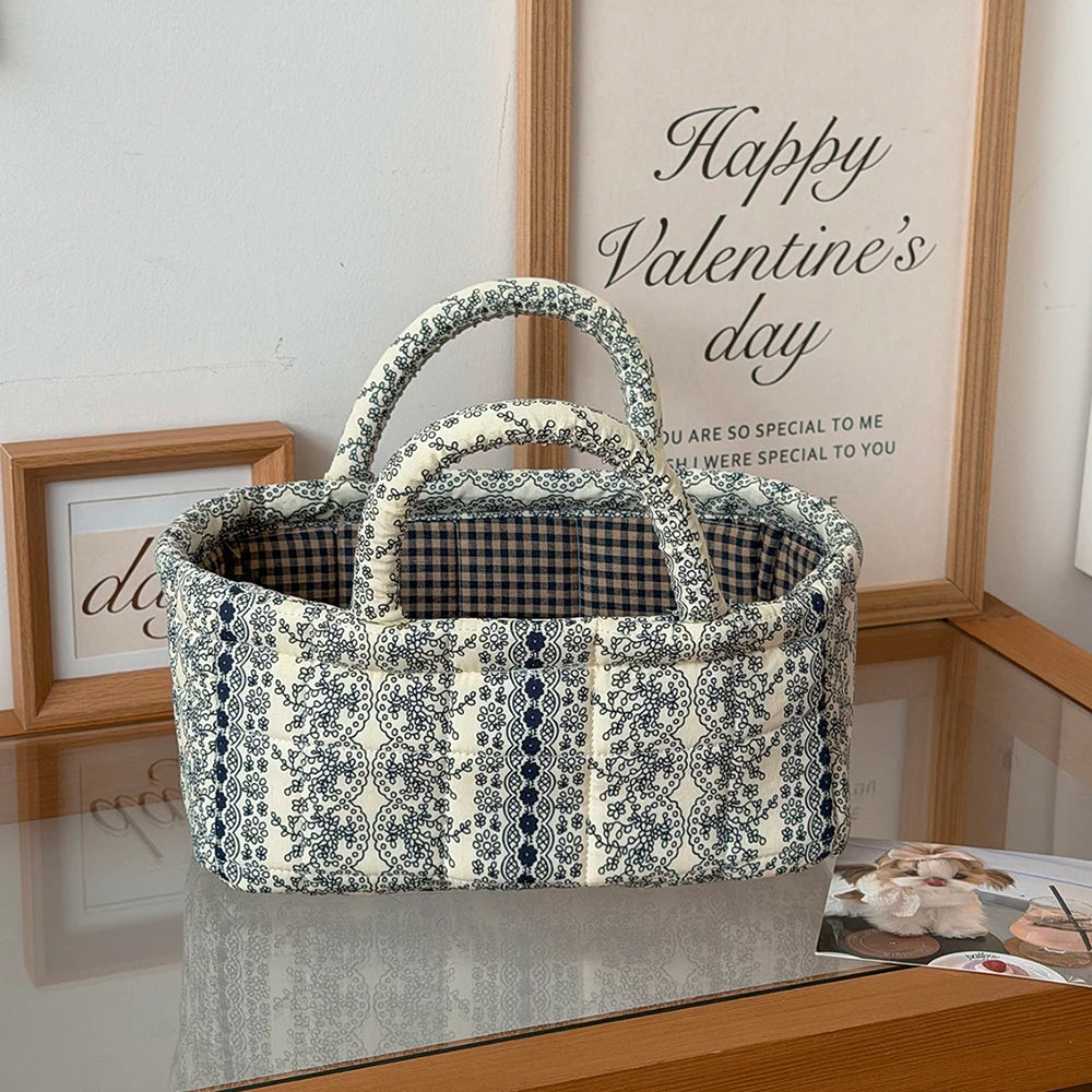 panier rangement pliable polyester toile jouy vintage blanc carreaux romantique portable respectueux environnement