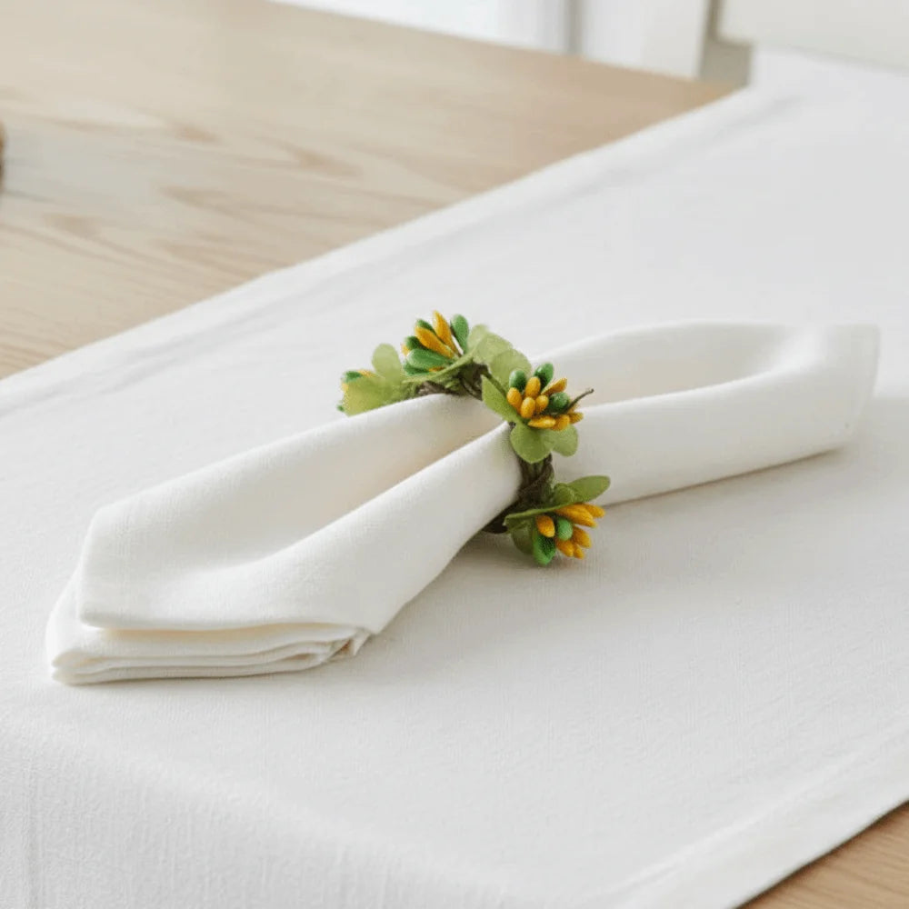 anneau serviette pâques fleurs artificielles motifs floraux blanc vert rose jaune décoration table festive