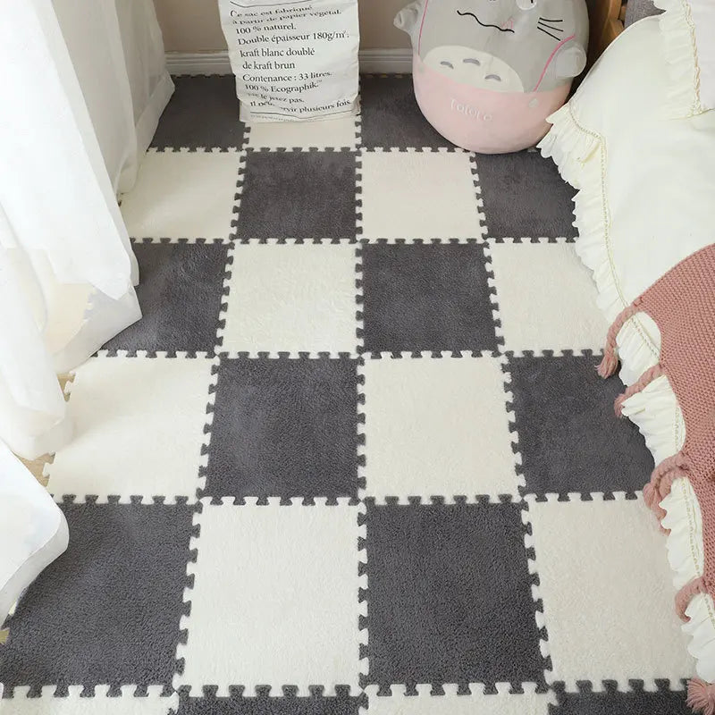 tapis modulable carreaux géométriques noir beige gris vert bleu rose moderne douillet insonorisant chambre