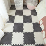 tapis modulable carreaux géométriques noir beige gris vert bleu rose moderne douillet insonorisant chambre