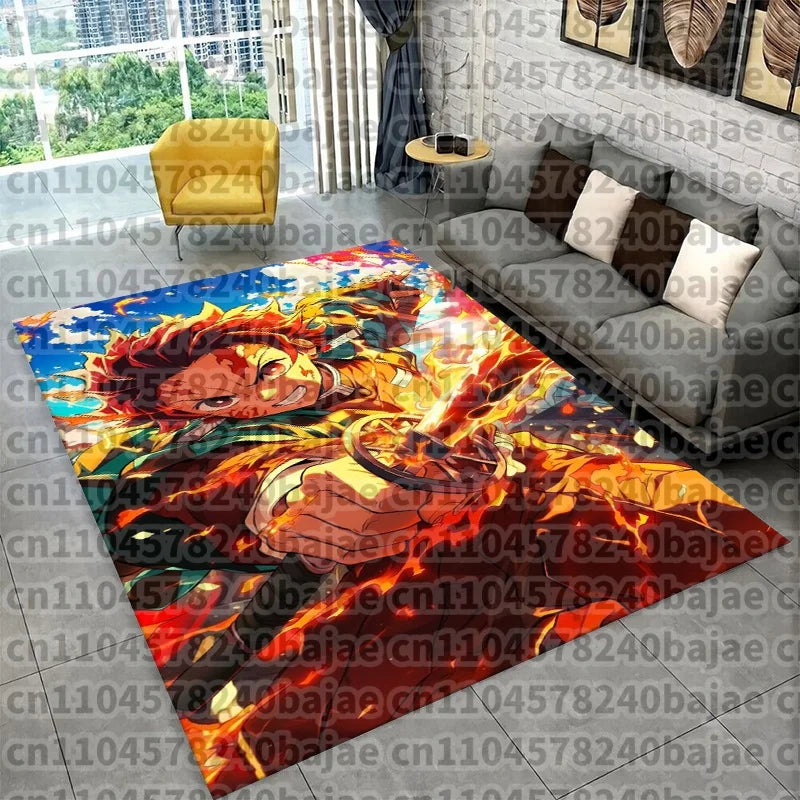 tapis dessin animé personnages demon slayer moderne rose noir enfant salon 100x150cm