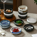 assiettes sauce noir blanc bleu gris texture marbrée moderne rustique épices vinaigre herbes sauces