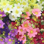 bouquet artificiel violet blanc jaune rouge bleu fleurs soie feuilles vertes moderne décoration maison