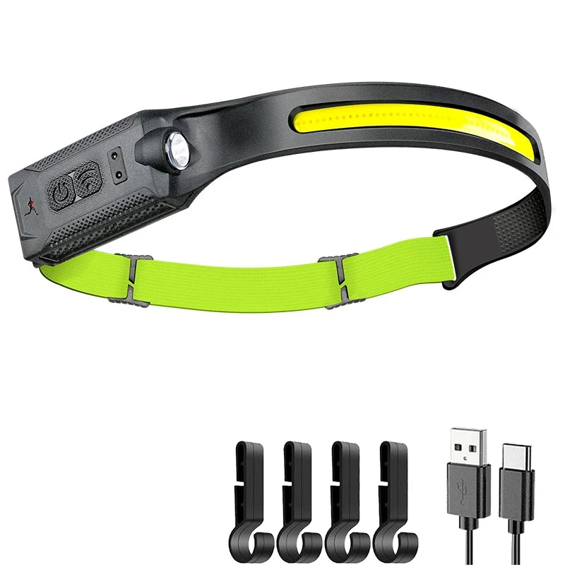 lampe frontale led rechargeable usb modes lumière camping sécurité noir vert fluo