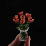 bouquet artificiel violet jaune vert blanc bleu orange feuilles vertes miniature vase transparent six