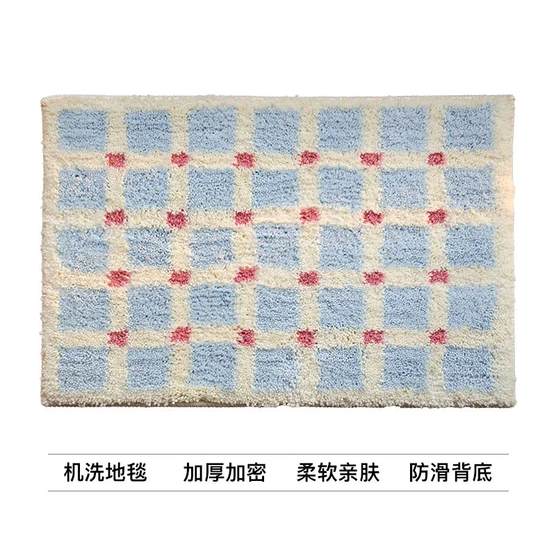 tapis violet vert moderne polyester imperméable anti dérapant carreaux géométriques doux