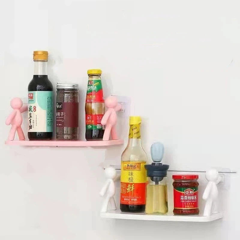 étagère murale moderne blanche rose adhésive cosmétiques brosses dents tasses condiments rangement salle bain