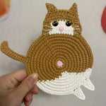 coussin crocheté visage chat noir gris rose jaune artisanal main decoration table cadeau mignon