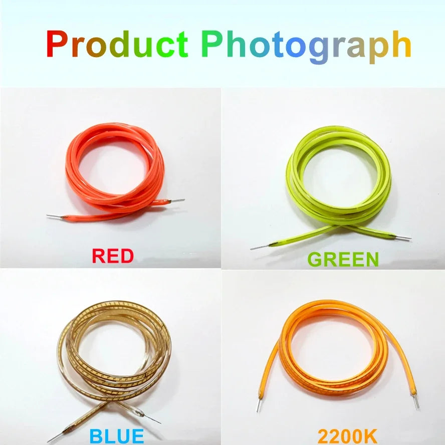 filament flexible néon led couleur rouge vert bleu blanc chaud clips fixation
