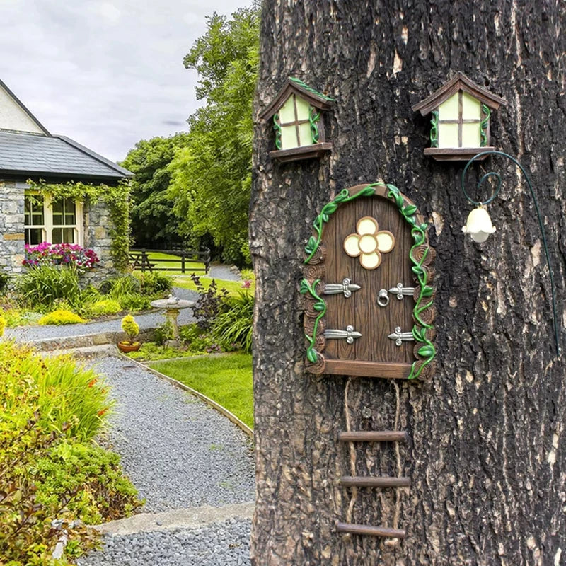 décorations suspendues arbre porte fenêtres lumineuses fantaisie feuilles bois vis