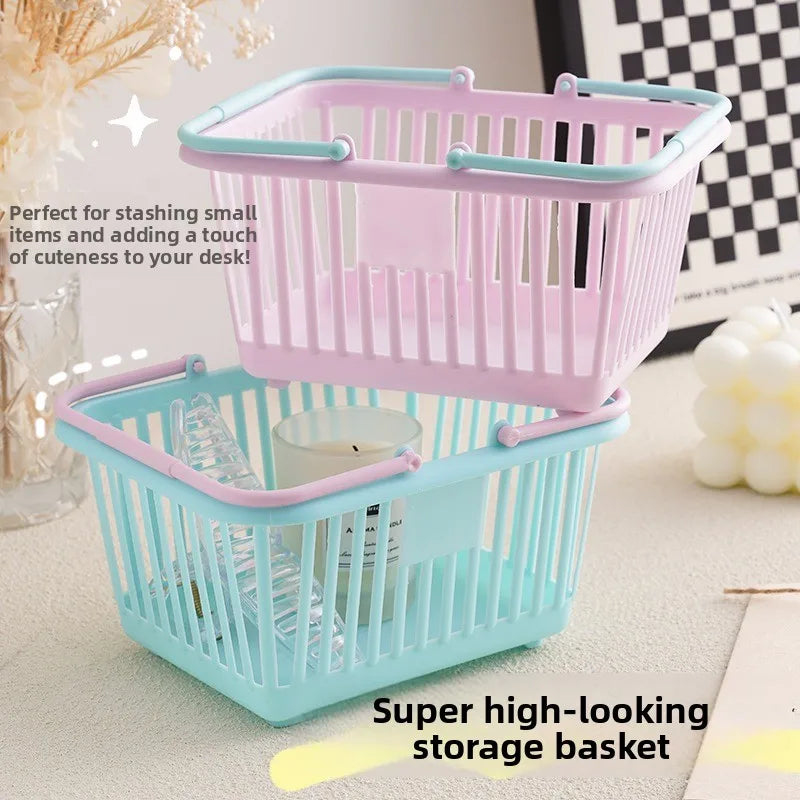 panier rangement couleur rose bleu aspect tressé kawaii pastel petits objets cosmétiques