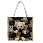 sac main toile vache motif moderne ours peluche poignées corde blanc noir tendance portable