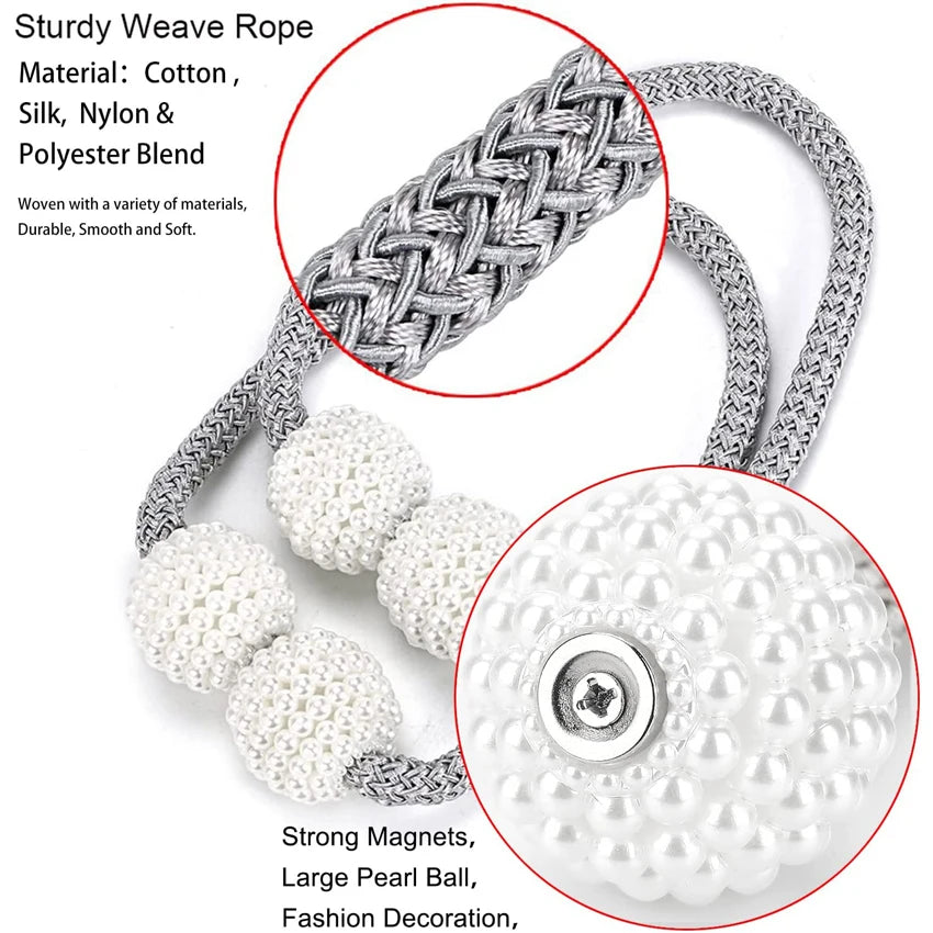 boucle rideau magnétique blanches tissu coton moderne élégant clips magnétiques gris blanc