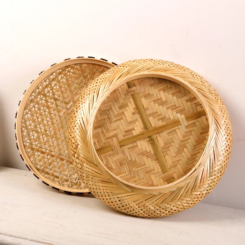 panier bambou tressé couvercle naturel fruits secs rangement maison traditionnel artisanal