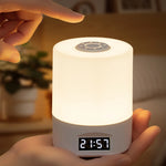 lampe chevet led rechargeable usb horloge affichage numerique moderne blanc opacité tactile