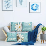 housse coussin polyester motif fleur bleue moderne texte printemps coussins différentes tailles