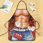 tablier cuisine rouge bleu beige gris imprimé torse musclé poignets cuillères ceinture humoristique opacité