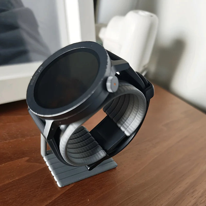 support montre noir moderne rayures horizontales plastique debout decoration intérieure élégante
