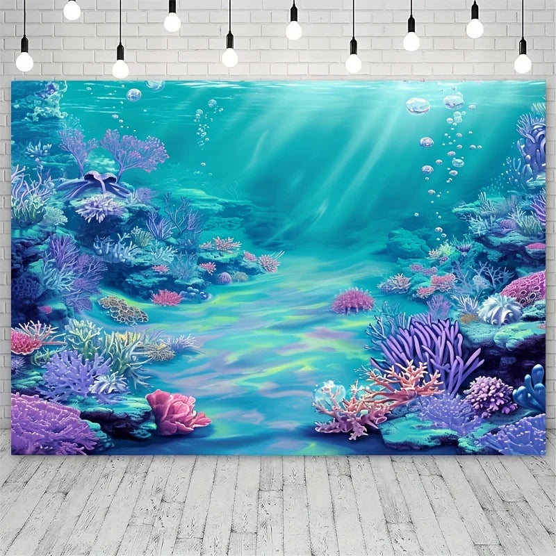 toile fond illustration sirène océan corail poissons bulles air clips occasion anniversaire mariage
