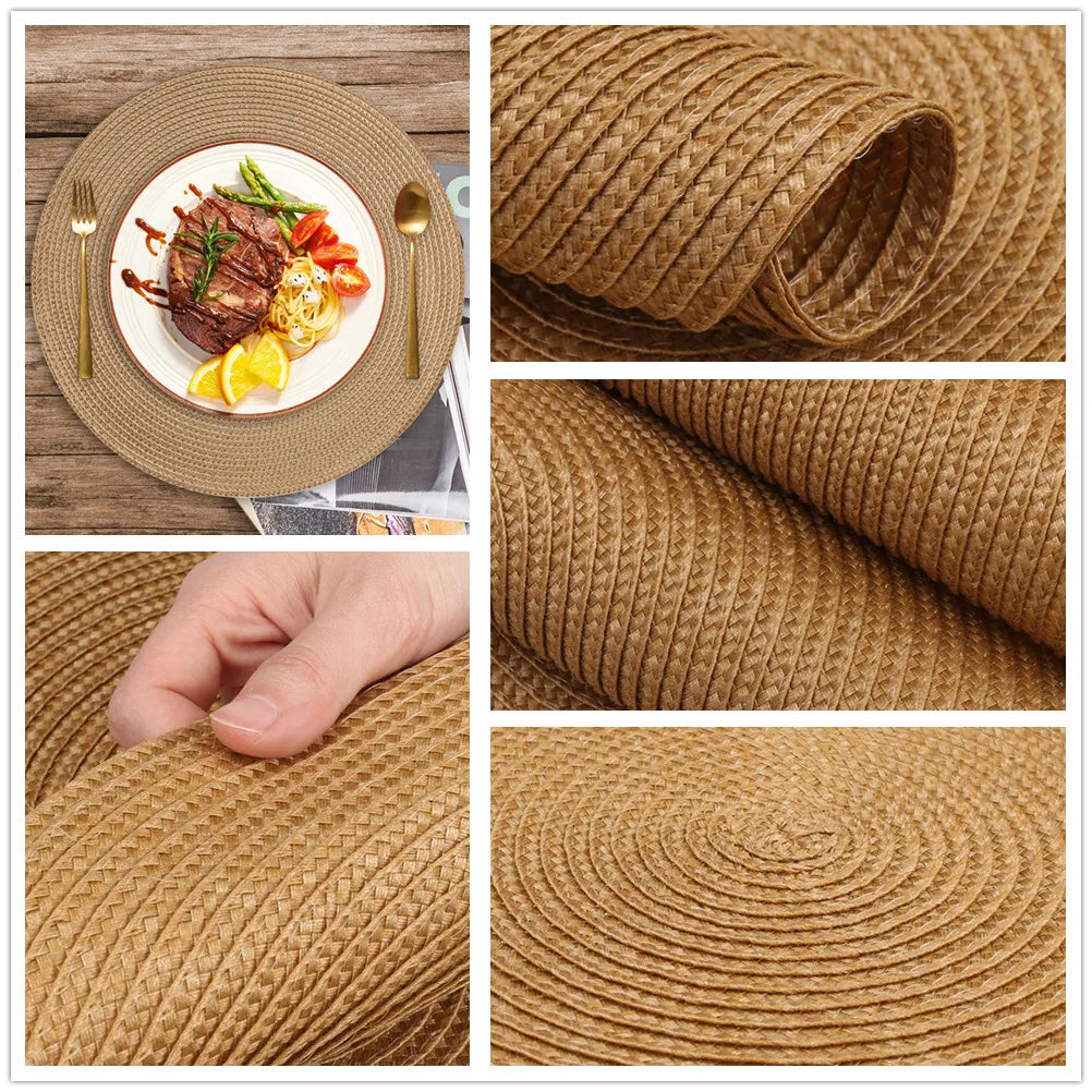 tapis table classique tissage rond marron clair respectueux environnement 34cm diamètre assiette fourchette couteau