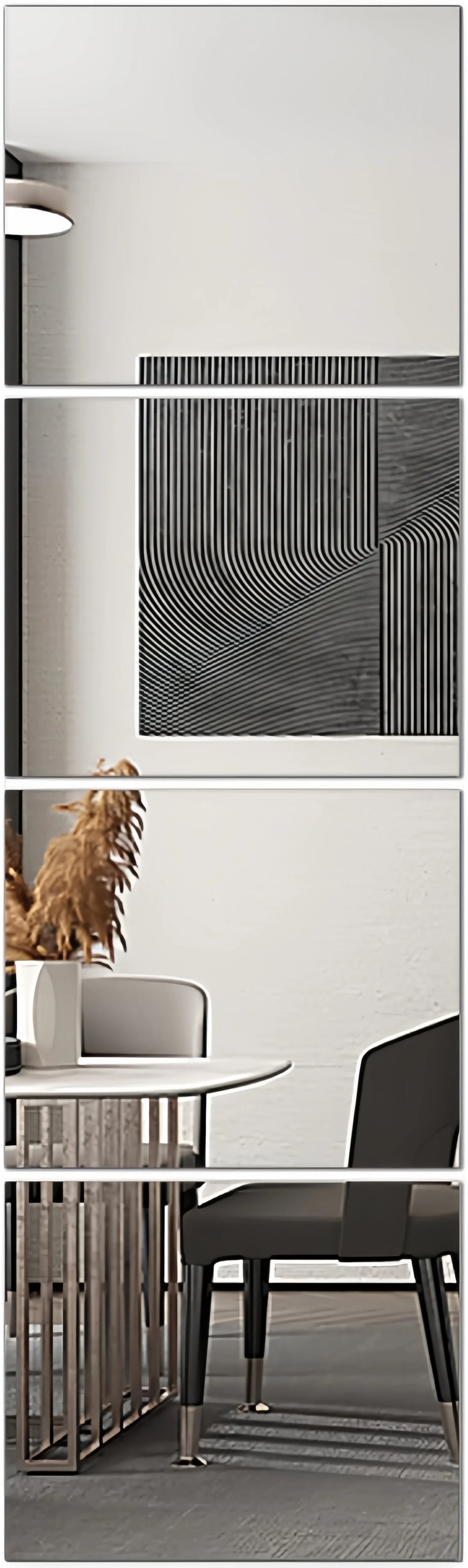 panneau miroir acrylique moderne rayures noires blanc gris adhésif décoration salon porte garde robe