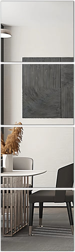 panneau miroir acrylique moderne rayures noires blanc gris adhésif décoration salon porte garde robe