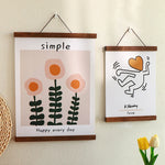 cadre mural bois blanc noir orange moderne minimaliste abstrait floral souriant 21cm 31cm 41cm