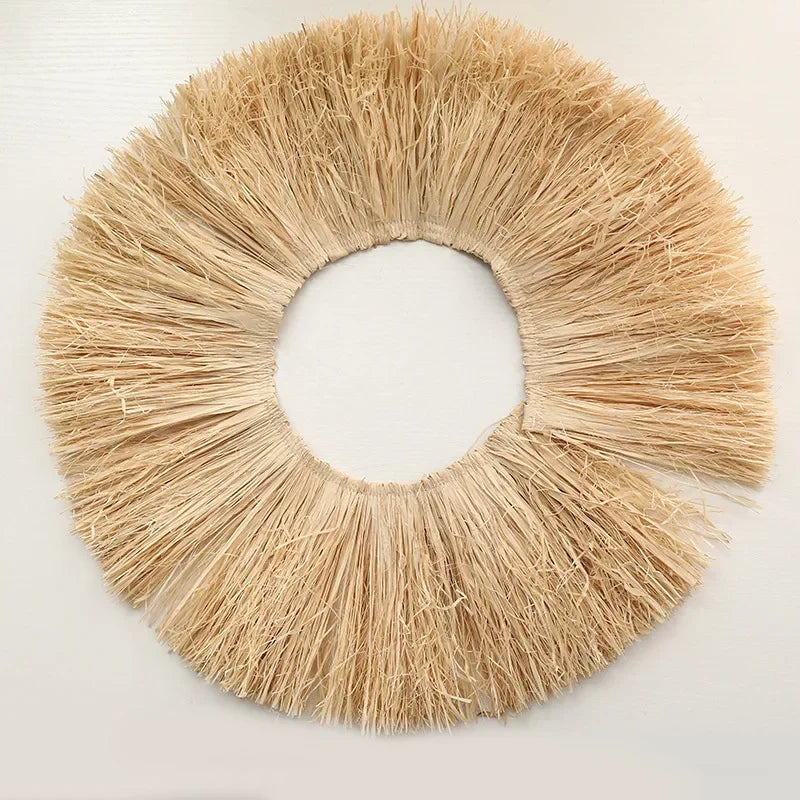 couronne paille rustique beige clair texture naturelle décor mur intérieur wicker sans fixation simple