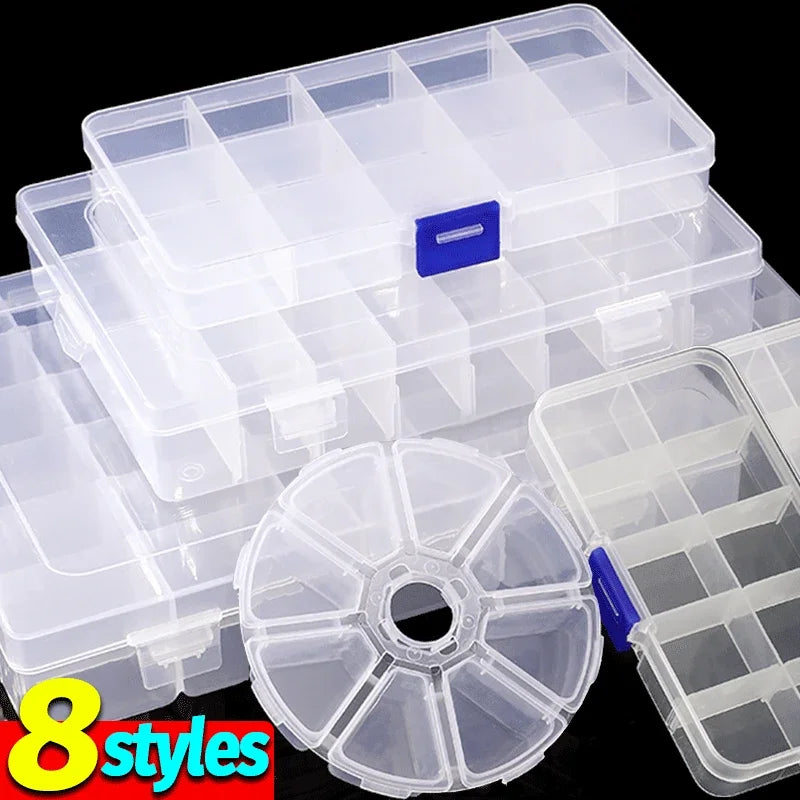 boîtes rangement bijoux transparentes poignées bleues anneau boucles doreilles modernes pratiques
