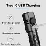 lampe poche led rechargeable 10000 lumens modes variateur rainures texturées lentille