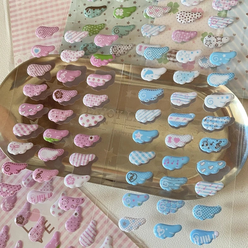 autocollants kawaii oiseaux coeurs géométriques rose vert bleu blanc opaques cartoon téléphone photo bagages