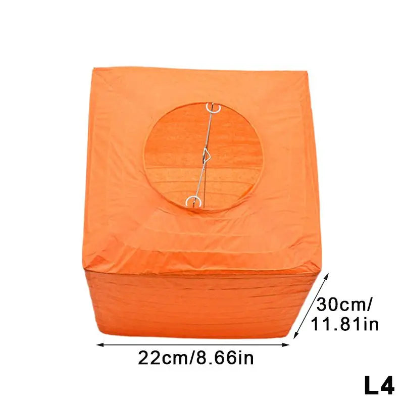lanternes carrées papier plissé blanc orange vert rouge jaunes simples décoratives anneaux cordons métalliques
