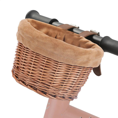panier vélo enfant osier tressé vintage attachements cuir doublure tissu marron clair rustique avant