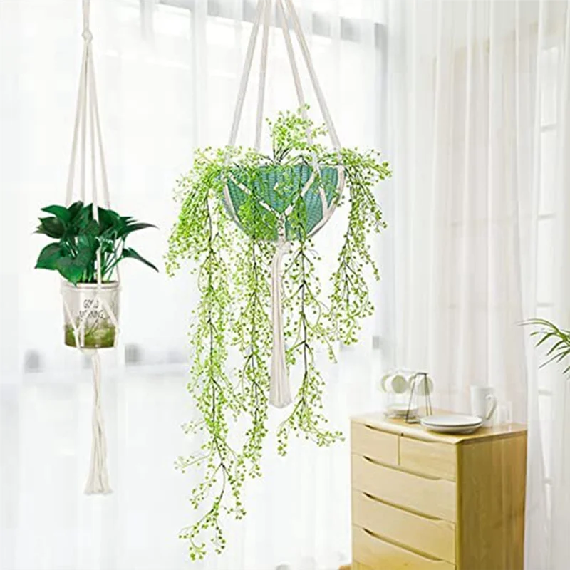 suspensions plantes tissage macramé pots géométriques bohèmes fleurs succulentes verte blanc crème