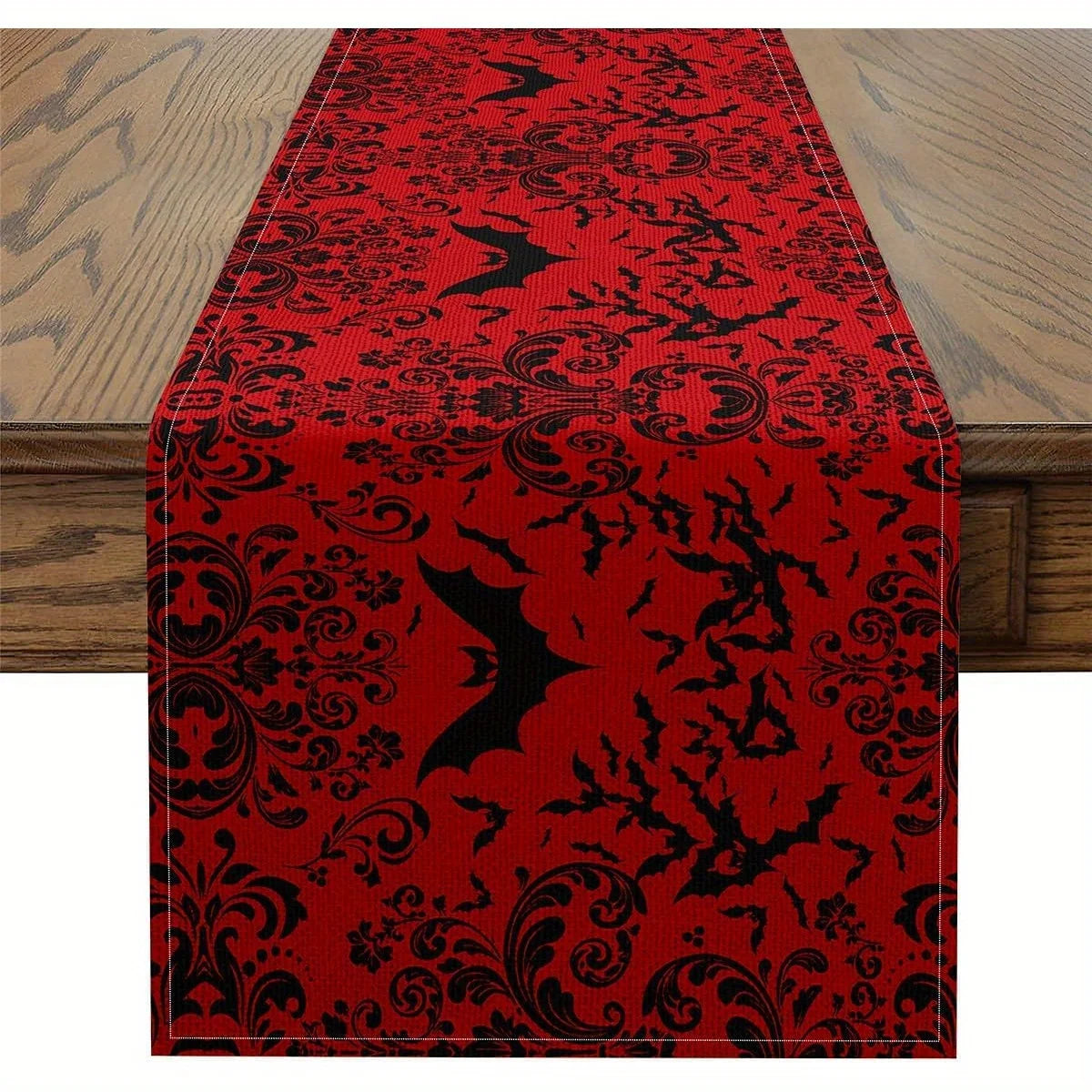 table chevet chemin table baroque floral chauves souris halloween rouge noir