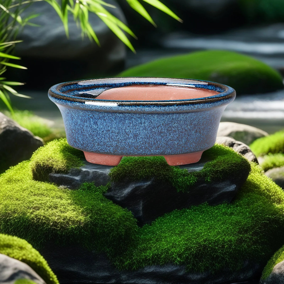 cache pot céramique bleu rose texture granuleuse classique décoration intérieure fleur plante verte non