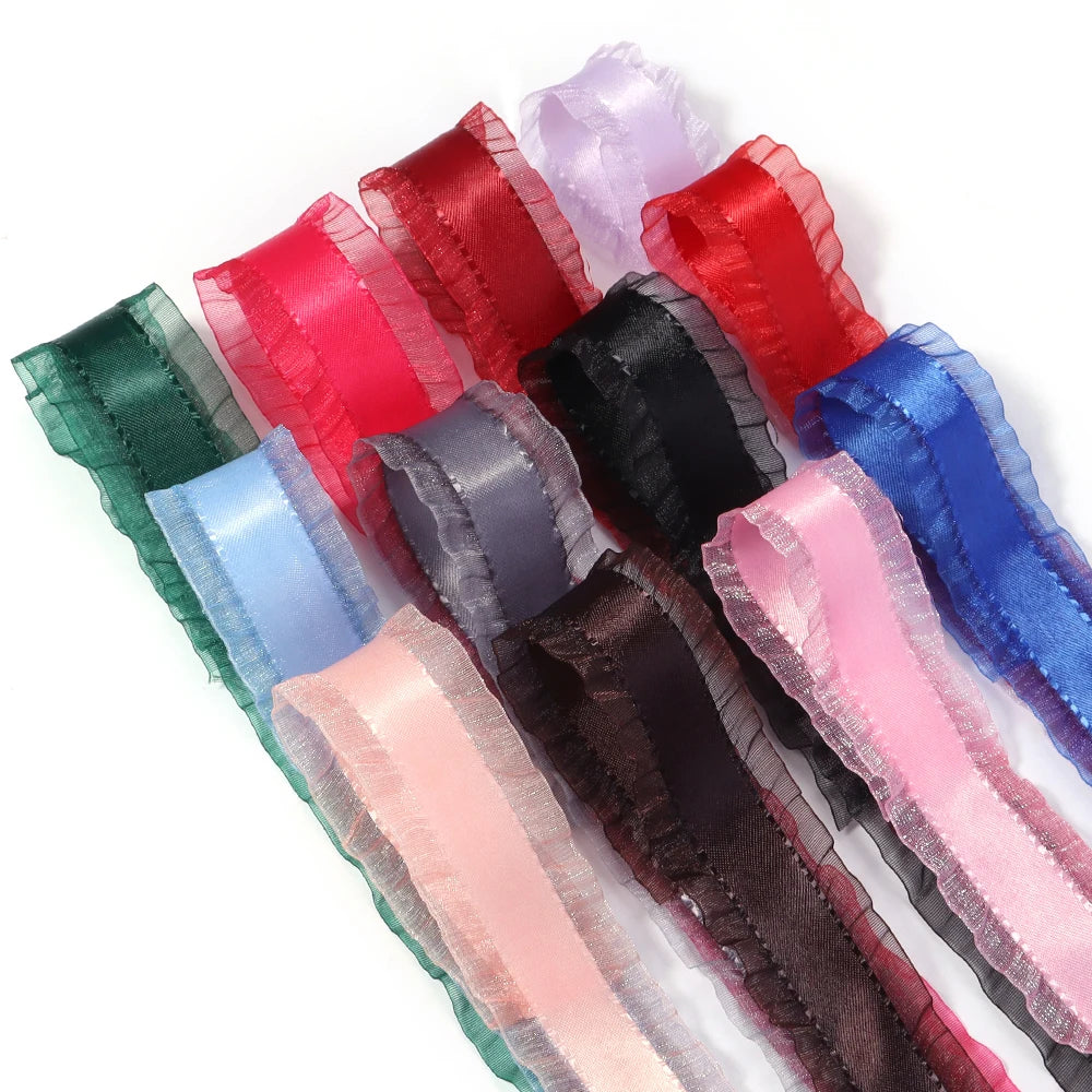 ruban satin rouge rose beige bleu vert noir gris classique rayures frangées yards
