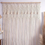 rideau macramé coton beige clair motif géométrique franges boho chic décoration intérieur séparation porte